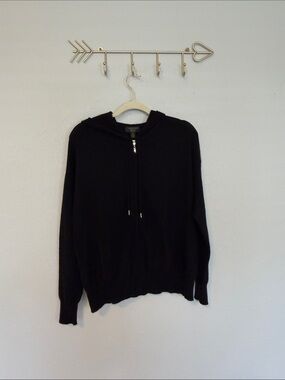 Charter Club Luxury 100% Cashmere Black Zip-Up Hoodie Petite Large PL